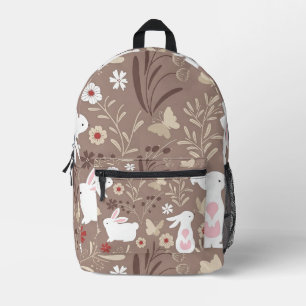 Mochila Impresa Conejo y flores de arte popular lindo