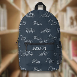 Mochila Impresa Construction Vehicles School Boys Name Dark Blue