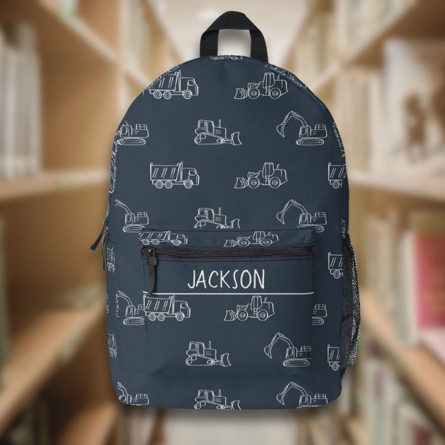 Mochila Impresa Construction Vehicles School Boys Name Dark Blue (Subido por el creador)