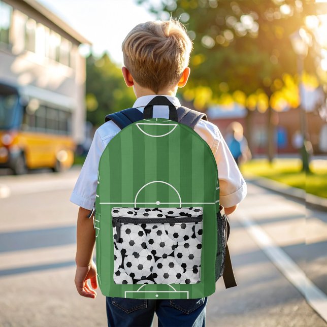 Mochila Impresa Cool Sports Soccer Field Pattern (Cool Kids Backpack with soccer balls, and soccer field.)