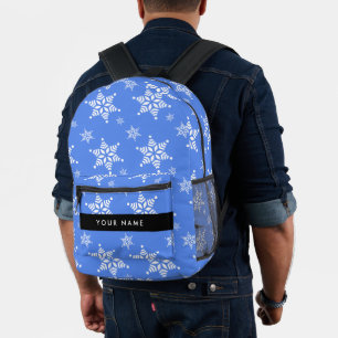 Mochila Impresa Copo de nieve blancos, Azul, Tu nombre, Personaliz