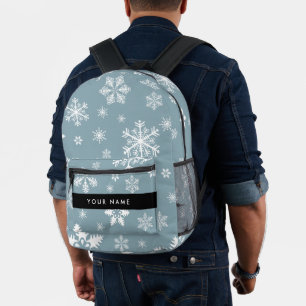 Mochila Impresa Copos de nieve blancos, gris, tu nombre, personifi