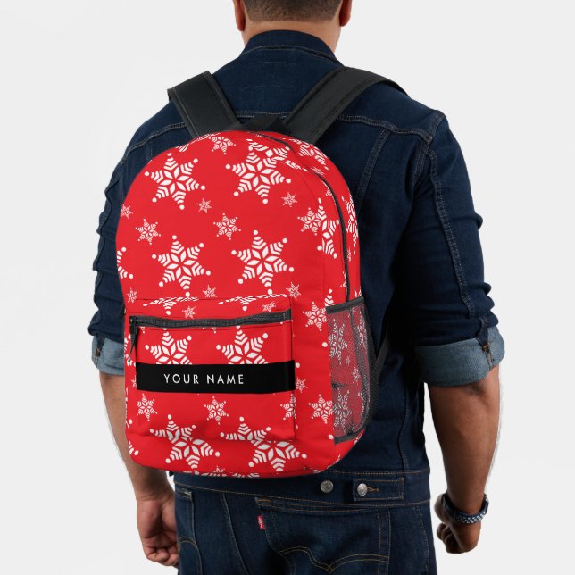 Mochila Impresa Copos de nieve blancos, rojo, tu nombre, personali (Insitu (Modelo))