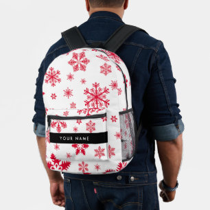 Mochila Impresa Copos de nieve rojos, tu nombre, personaliza