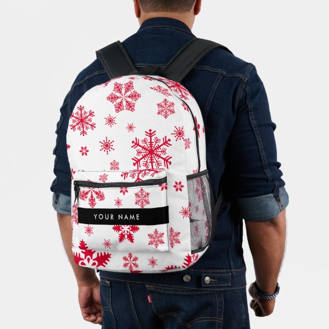 Mochila Impresa Copos de nieve rojos, tu nombre, personaliza (Insitu (Modelo))
