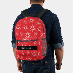 Mochila Impresa Copos de nieve rojos y blancos, tu nombre, persona
