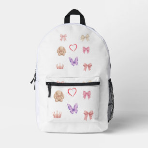 Mochila Impresa coqueta pastel, lazos rosados, estética de conejo,