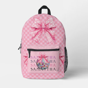 Mochila Impresa Coquette Girly Feminly Disco Ball Pink Plough Bow
