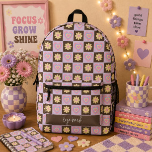 Mochila Impresa Corazón de cuadros psicodélico groovy, Y2K 90s