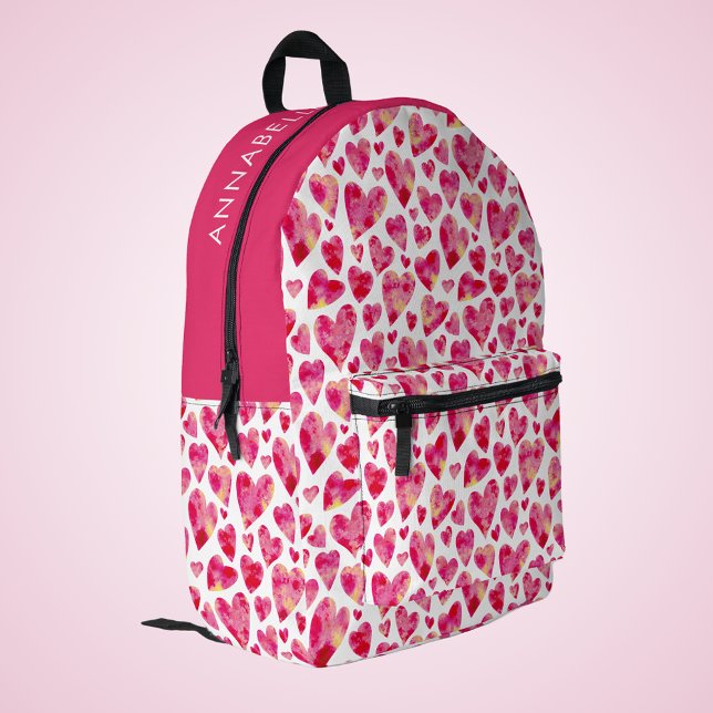 Mochila Impresa Corazón de Niña Bonito (Pink heart girly back pack.  Customize with your own name or choice of text. Perfect for school.)