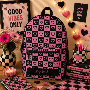 Mochila Impresa Corazón de tablero de ajedrez psicodélico groovy,