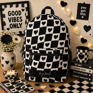 Mochila Impresa Corazón de tablero de ajedrez psicodélico groovy, 