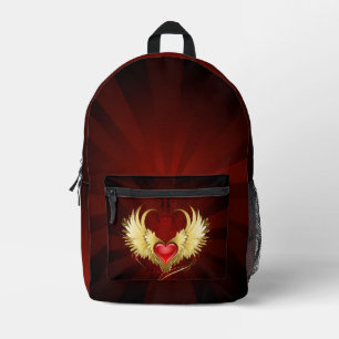 Mochila Impresa Corazón Rojo con Alas Doradas