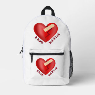 Mochila Impresa Corazón roto sanado con parche y cita de vida