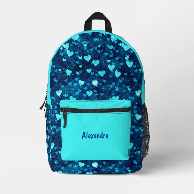 Mochila Impresa Corazones azules vivos (Anverso)