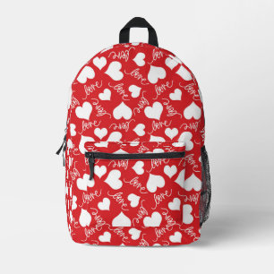 Mochila Impresa Corazones de amor rojos y blancos románticos y tip