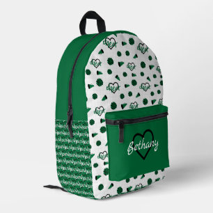 Mochila Impresa Corazones de Cheque Verde, Pom Poms, Patrón Megáfo