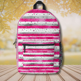 Mochila Impresa Corazones de plata rosa elegante en rayas