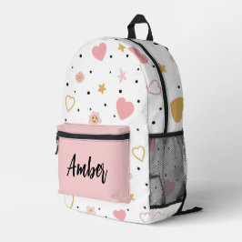 Mochila Impresa Corazones, flores y puntos de polka personalizados