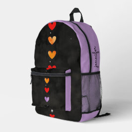 Mochila Impresa Corazones morados y negros y cráneo