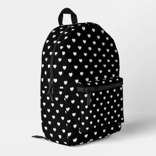 Mochila Impresa Corazones Negro Blanco Patrón de Lunares
