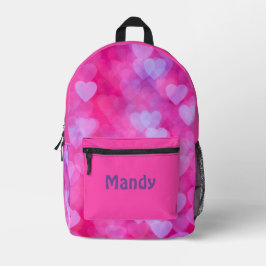 Mochila Impresa Corazones rosados y de lavanda personalizados
