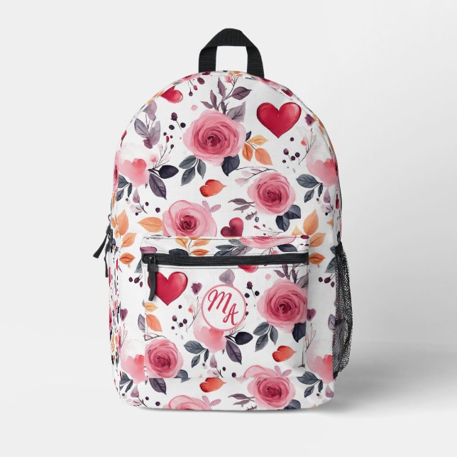 Mochila Impresa Corazones rosados y Rosas (Anverso)