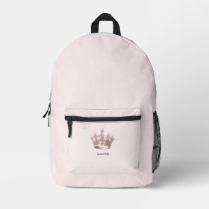 Mochila Impresa  Corona real acuarela con lazo de puntos rosados 