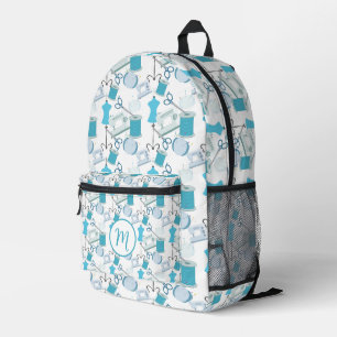 Mochila Impresa Cortadoras de tema de costura azul