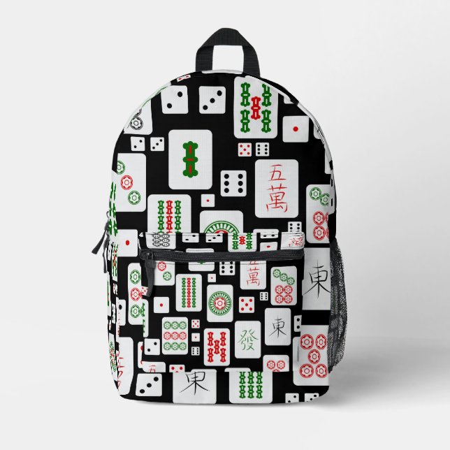 Mochila Impresa Cortes de juego de tarjetas Mahjong (Anverso)