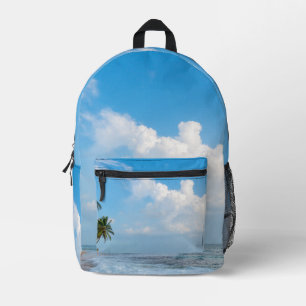 Mochila Impresa Costa tropical de playa y palmeras Vista al océano