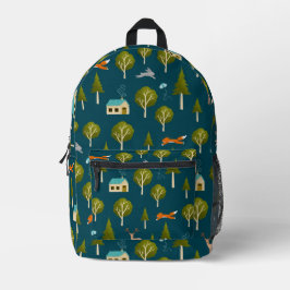 Mochila Impresa Cozy Forest Cabin and Animals