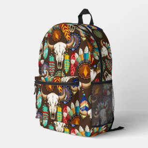 Mochila Impresa Cráneo de Búfalo Emblema Nativo Americano