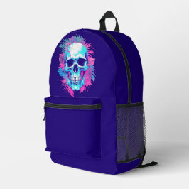 Mochila Impresa Cráneo Floral al Estilo Vaporwave