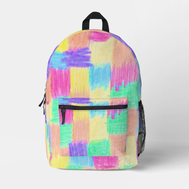 Mochila Impresa Crayon cuadrares doodados (Anverso)
