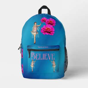 Mochila Impresa Cree en la Hada y las Flores Rosadas Inspiradoras