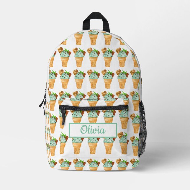 Mochila Impresa Crema de helado de chocolate acuarela personalizad (Anverso)