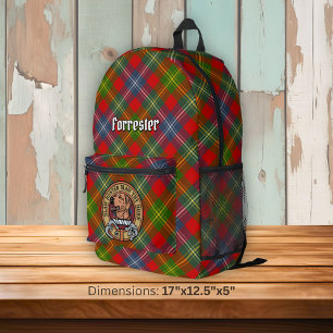 Mochila Impresa Crest de Clan Forrester sobre tartán