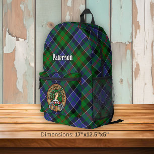 Mochila Impresa Crest de Clan Paterson sobre Tartán