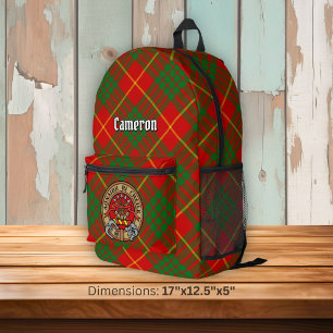Mochila Impresa Crest del Clan Cameron sobre tartán
