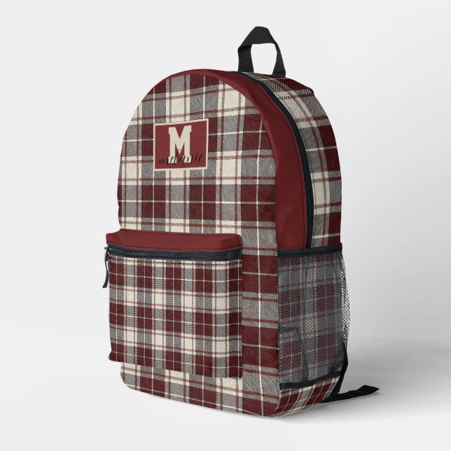 Mochila Impresa Crimson and cream tartan plaid Oklahoma  (Esquina derecha trasera )
