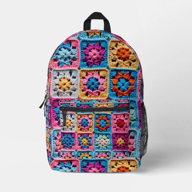 Mochila Impresa Crochet Granny Square Craft (Anverso)