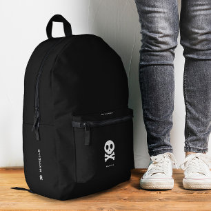 Mochila Impresa Cruz de cráneos minimalista elegante negro y blanc