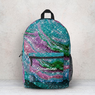 Mochila Impresa Cuaderno monograma caprichoso ondulado azul púrpur