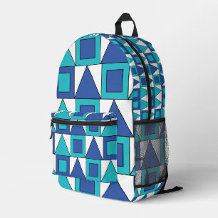 Mochila Impresa Cuadrado Triángulo Geométrico Azul Verde