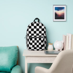 Mochila Impresa Cuadrados a cuadros Patrón de geometría en negro y