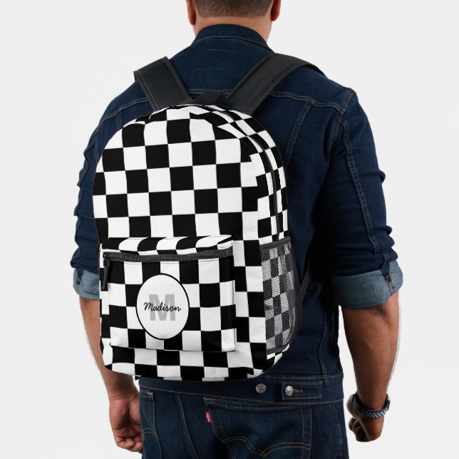 Mochila Impresa Cuadrados controlados Geometría blanca negra Monog (Insitu (Modelo))