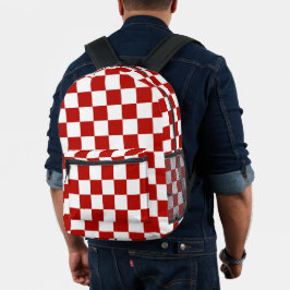 Mochila Impresa Cuadrados de damero rojos blancos geométricos retr