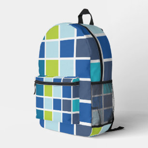 Mochila Impresa Cuadrados Verdes Azules a Cuadros
