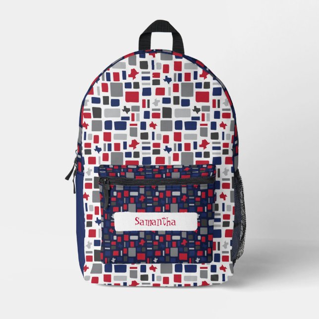 Mochila Impresa Cuadrados y Rectángulos de Texas Red & Blue Wonky (Anverso)